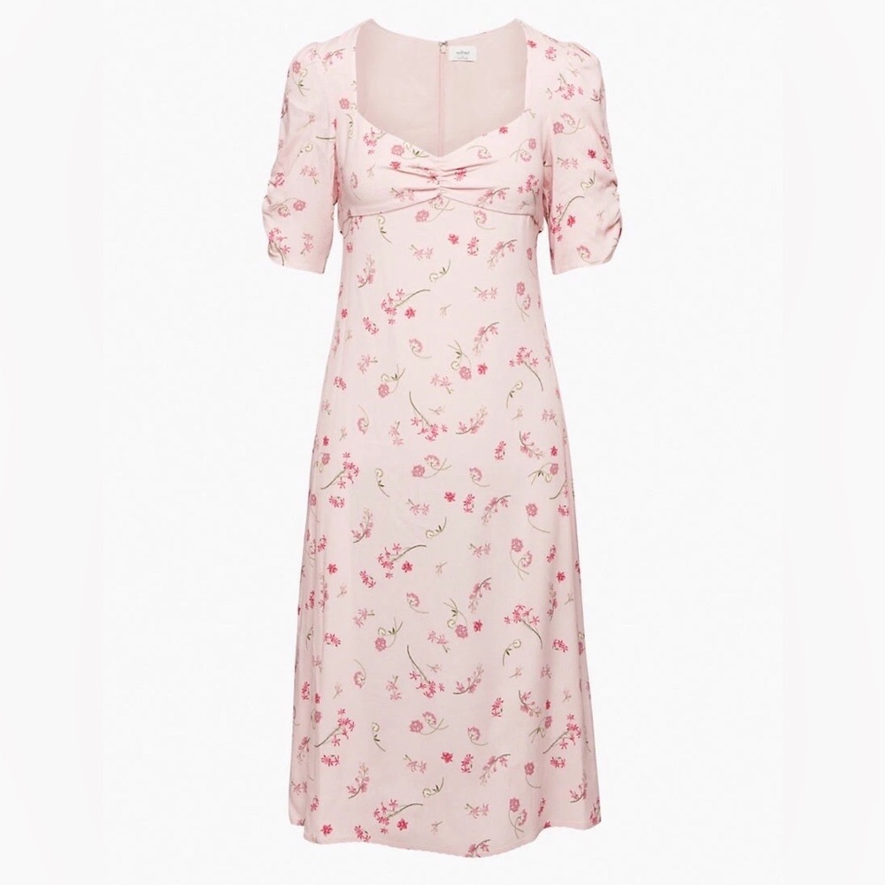NWT Wilfred Baudelaire Dress Sweetheart Neckline Midi Pink Floral Sz 00 Aritzia